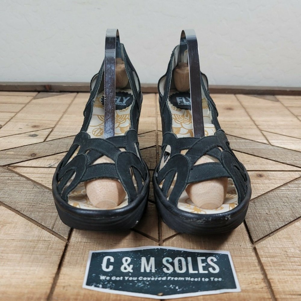 Fly London Black Yadi Suede Wedge Sandal Open Toe - Picture 3 of 10